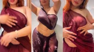 FsiBlog Big Boss contestant Aditi Mistry Red Saree Hot Live Full Nude Nipples Visible Sexy Photos
